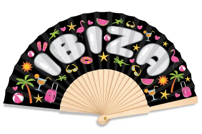 Decorative fan, Ibiza bold colorful print, 23 cm