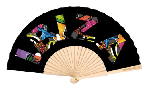 Decorative Fan, black Ibiza print, 23 cm