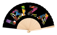Decorative Fan, black Ibiza print, 23 cm